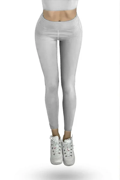 Belles Jambes Féminines Minces Legging Sport Blanc Chaussures Course Isolées — Photo