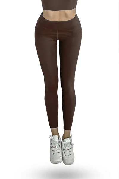Mooie Slanke Vrouwelijke Benen Bruine Sport Leggings Loopschoenen Geïsoleerd Witte — Stockfoto