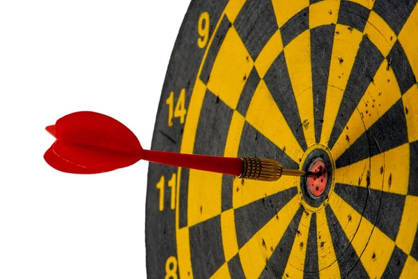 Extreme Close Shot Red Darts Arrow Target Red Center White — Stock Photo, Image