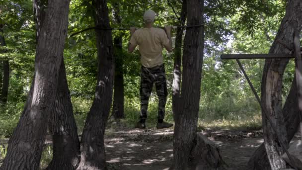 Middle Aged Lean Physique Caucasian Man Wearing Camouflage Beige Cap — Αρχείο Βίντεο