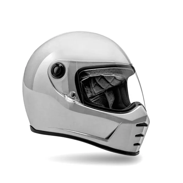 Silver Motorcycle Helmet Closed Visor Isolated White Background — Stock Photo, Image