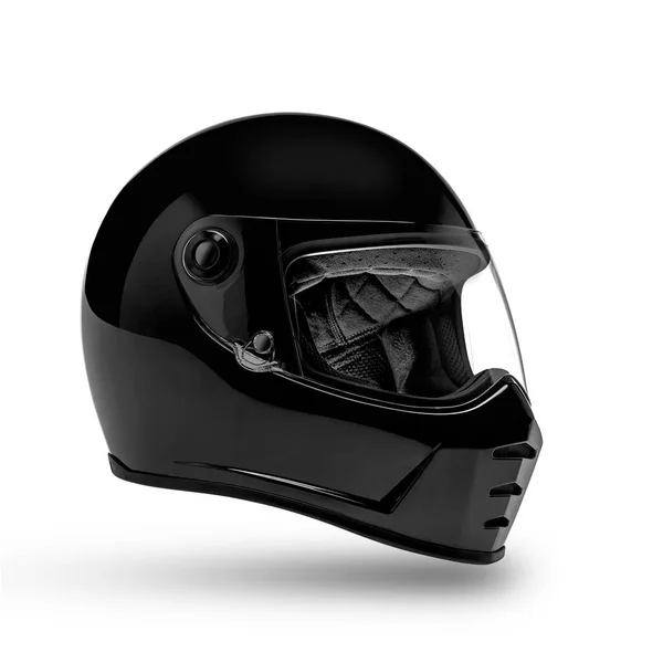 Black Motorcycle Helmet Closed Visor Isolated White Background — Stock Photo, Image