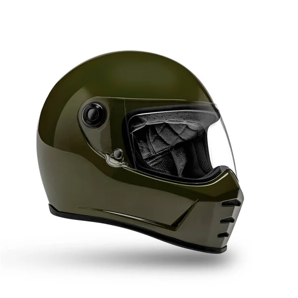 Dark Green Motorcycle Helmet Closed Visor Isolated White Background — Stock Photo, Image