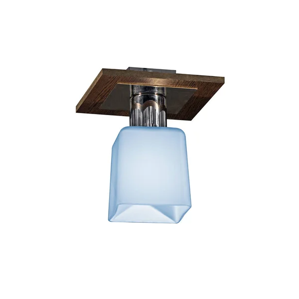 Vacker Ljuskrona Med Blå Glas Plafond Och Trä Bas Isolerad — Stockfoto