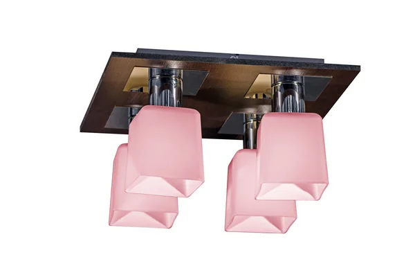 Prachtige Kroonluchter Met Vier Roze Glazen Plafonds Houten Voet Geïsoleerd — Stockfoto