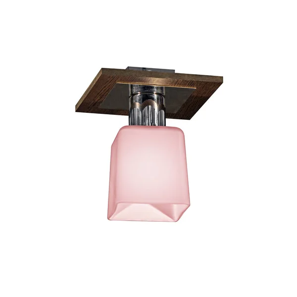 Beau Lustre Avec Plafond Verre Rose Base Bois Isolé Sur — Photo