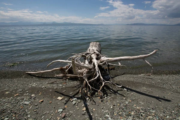 Gyönyörű Táj Régi Gubanc Sevan Lake Shore Kék Hullámok Nyugodt — Stock Fotó