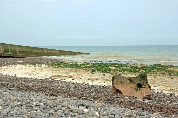 Sainte Marguerite Sur Mer Guijarros Arena Océano Bahía Somme Francia —  Fotos de Stock