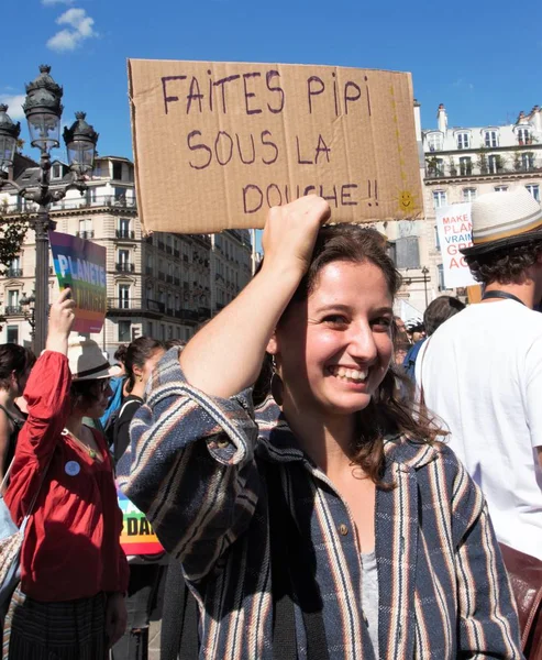 Caminhada Para Clima Climate Demonstração Ecológica Paris França Sábado Setembro — Fotografia de Stock