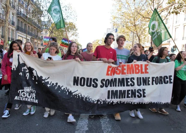 Caminando Por Clima Arriba Por Clima Demostración Ecológica París Francia —  Fotos de Stock