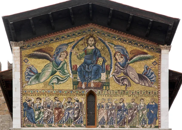 Basilica San Frediano External Frescoes Lucca Tuscany Italy — Stock Photo, Image