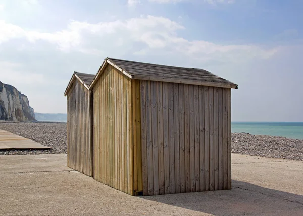 Cabañas Playa Dieppe Seine Maritime Francia —  Fotos de Stock