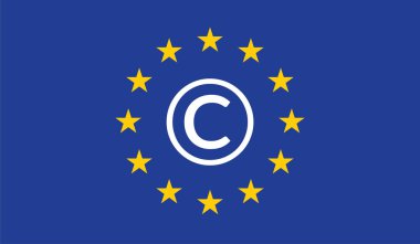 Copyright in the Digital Single Market concept on European Union flag clipart
