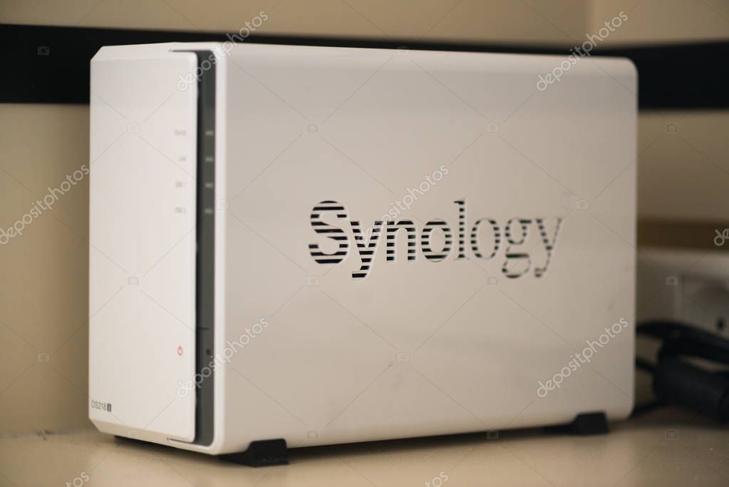 Bratislava, Slovakia, july 3, 2018: Synology diskstation. Synology specializes in network attached storage (NAS) appliances