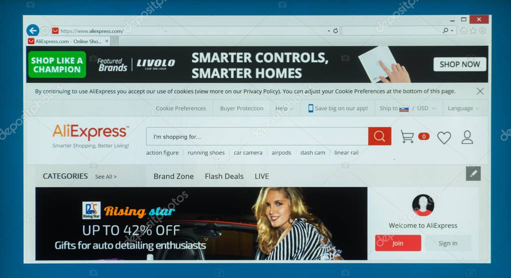 Bratislava, Slovakia, July 6, 2018: Aliexpress.com web page on laptop screen