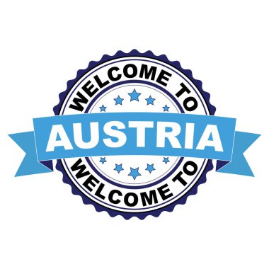 Avusturya mavi siyah lastik damgası illüstrasyon vektör beyaz arka plan üzerinde hoş geldiniz