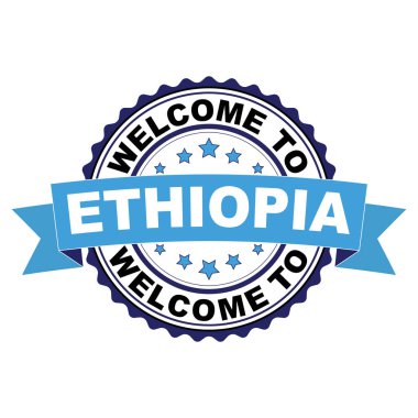 Etiyopya mavi siyah lastik damgası illüstrasyon vektör beyaz arka plan üzerinde hoş geldiniz