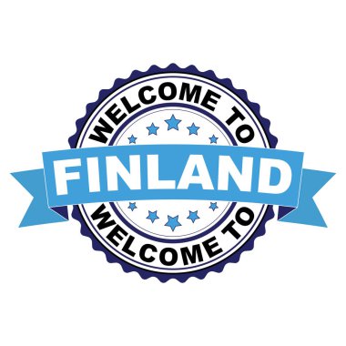 Finlandiya mavi siyah lastik damgası illüstrasyon vektör beyaz arka plan üzerinde hoş geldiniz