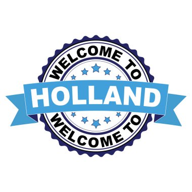 Holland mavi siyah lastik damgası illüstrasyon vektör beyaz arka plan üzerinde hoş geldiniz
