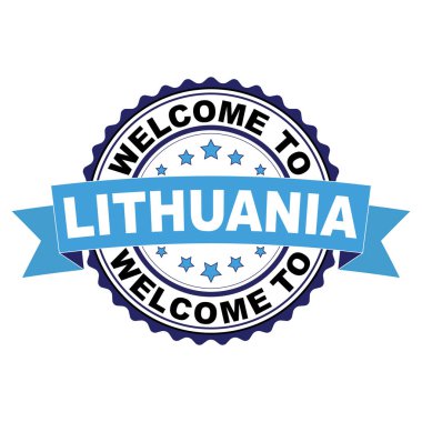 Litvanya mavi siyah lastik damgası illüstrasyon vektör beyaz arka plan üzerinde hoş geldiniz