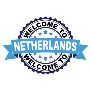 Hollanda mavi siyah lastik damgası illüstrasyon vektör beyaz arka plan üzerinde hoş geldiniz