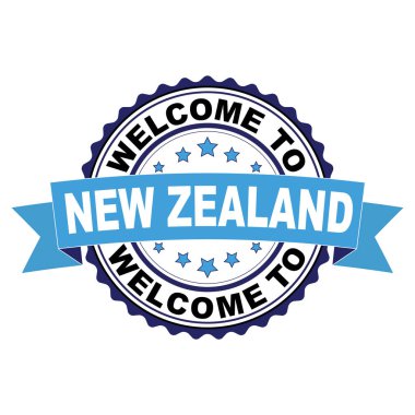 Yeni Zaeland mavi siyah lastik damgası illüstrasyon vektör beyaz arka plan üzerinde hoş geldiniz