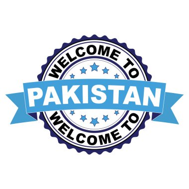 Pakistan mavi siyah lastik damgası illüstrasyon vektör beyaz arka plan üzerinde hoş geldiniz