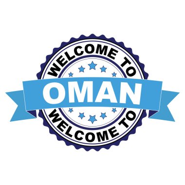 Umman mavi siyah lastik damgası illüstrasyon vektör beyaz arka plan üzerinde hoş geldiniz