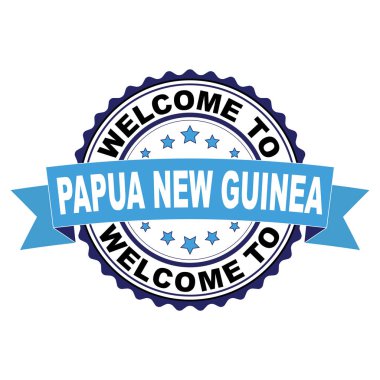 Papua Yeni Gine mavi siyah lastik damgası illüstrasyon vektör beyaz arka plan üzerinde hoş geldiniz