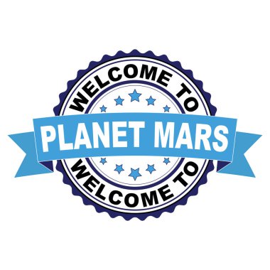 Mavi siyah lastik damgası illüstrasyon vektör beyaz arka plan üzerinde hoş geldiniz gezegen mars