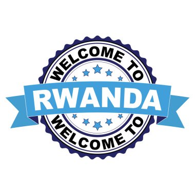 Ruanda mavi siyah lastik damgası illüstrasyon vektör beyaz arka plan üzerinde hoş geldiniz