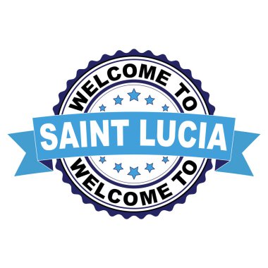 Saint Lucia mavi siyah lastik damgası illüstrasyon vektör beyaz arka plan üzerinde hoş geldiniz