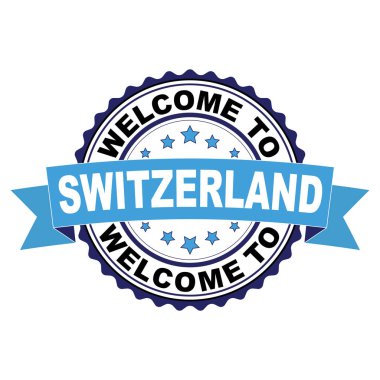 İsviçre mavi siyah lastik damgası illüstrasyon vektör beyaz arka plan üzerinde hoş geldiniz