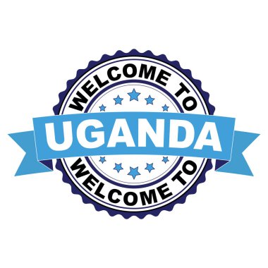 Uganda mavi siyah lastik damgası illüstrasyon vektör beyaz arka plan üzerinde hoş geldiniz