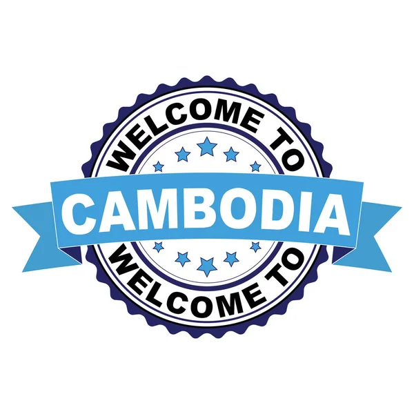 Kamboçya Mavi Siyah Lastik Damgası Illüstrasyon Vektör Beyaz Arka Plan — Stok Vektör