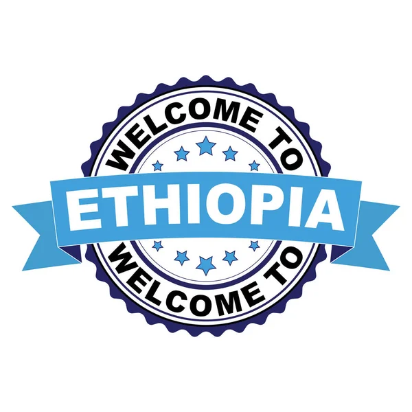 Etiyopya mavi siyah lastik damgası illüstrasyon vektör beyaz arka plan üzerinde hoş geldiniz