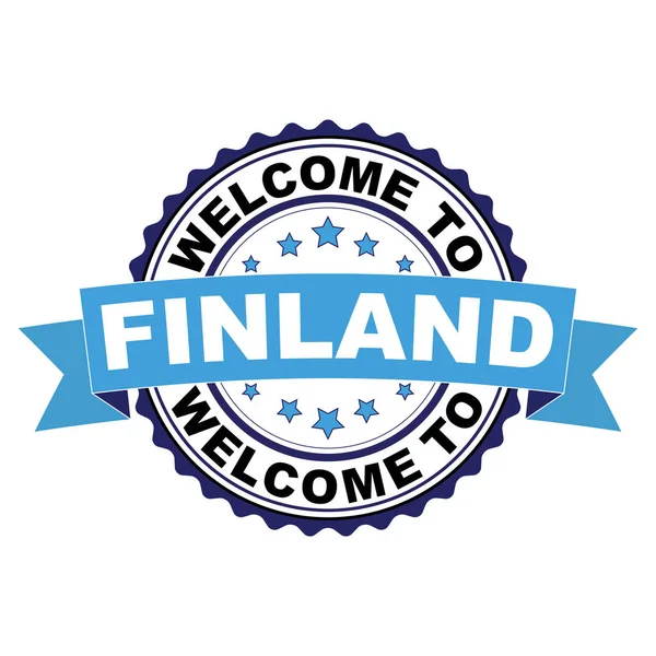 Finlandiya mavi siyah lastik damgası illüstrasyon vektör beyaz arka plan üzerinde hoş geldiniz