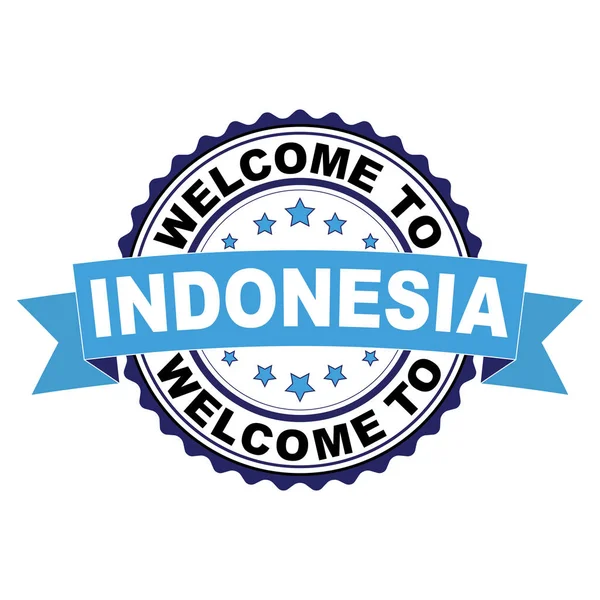 Bienvenido Indonesia Azul Negro Sello Goma Vector Ilustración Sobre Fondo — Vector de stock