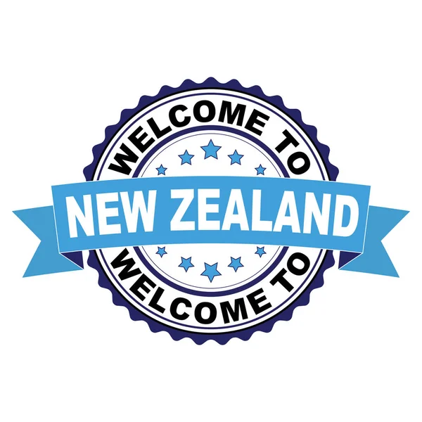 Witamy Nowej Zaeland Niebieski Czarny Stempel Wektor Białym Tle — Wektor stockowy