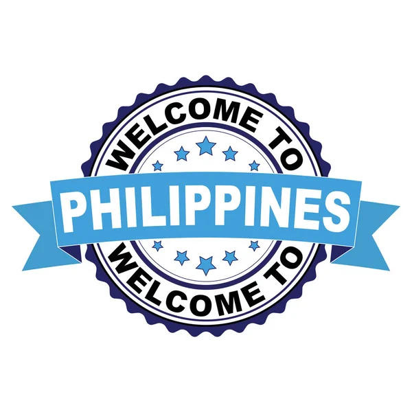 Welcome Philippines Blue Black Rubber Stamp Illustration Vector White Background — Stock Vector