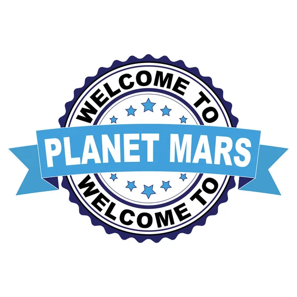 Mavi siyah lastik damgası illüstrasyon vektör beyaz arka plan üzerinde hoş geldiniz gezegen mars