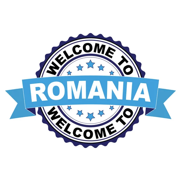 Romanya mavi siyah lastik damgası illüstrasyon vektör beyaz arka plan üzerinde hoş geldiniz
