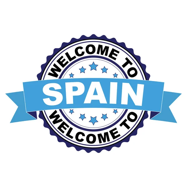 Καλώς Ήρθατε Στην Ισπανία Μπλε Μαύρο Καουτσούκ Σφραγίδα Εικονογράφηση Διάνυσμα — Διανυσματικό Αρχείο