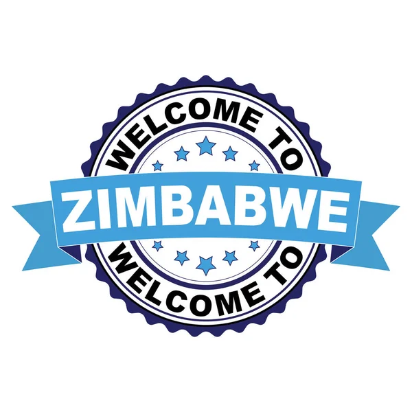 Zimbabve mavi siyah lastik damgası illüstrasyon vektör beyaz arka plan üzerinde hoş geldiniz