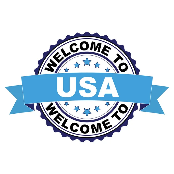 Beyaz zemin üzerine mavi siyah lastik damgası illüstrasyon vektör hoş geldiniz