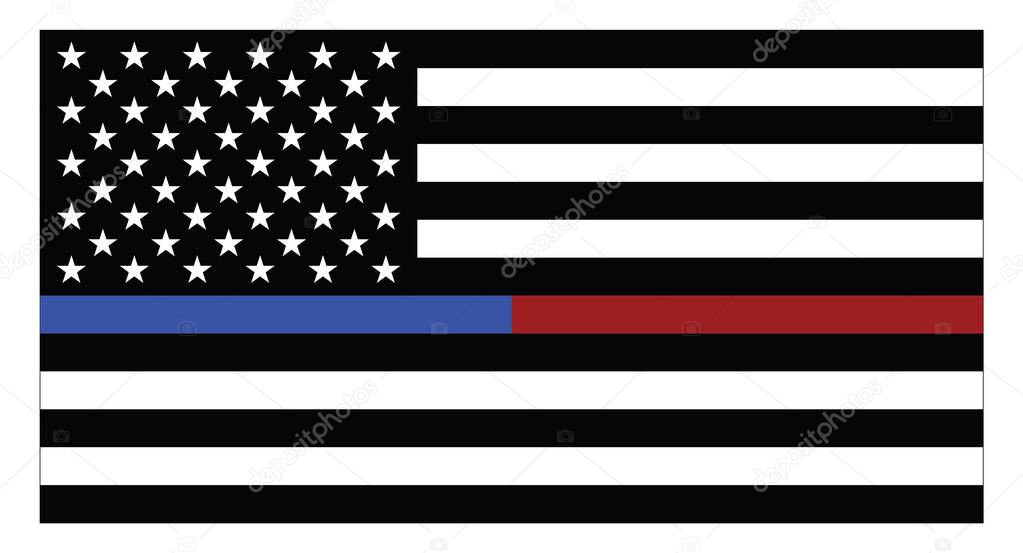 United states of America flag with blue thin line, which represents the law enforcement and red thin line as firefighters