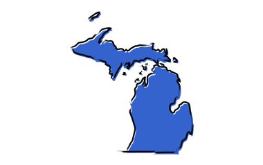 Michigan stilize mavi eskiz Haritası