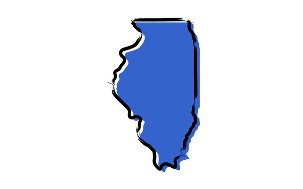 Estilizado Mapa Bocetos Azules Illinois — Archivo Imágenes Vectoriales