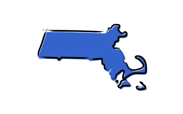 Stylized Blue Sketch Map Massachusetts — Stock Vector