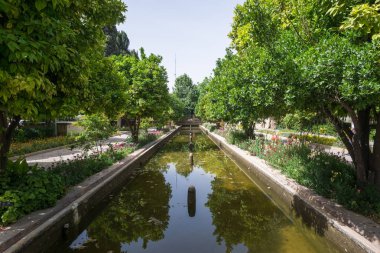 Keşan, İran, 30 Nisan 2018: Keşan'da Fingarden. Fingarden tarihi bir Pers bahçesi, ülkenin en ünlü kraliyet bahçelerinden biri ve Amir Kabir'in öldürüldüğü yerdir.